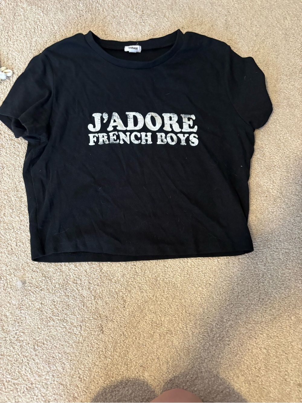Garage Black Graphic 'J'ADORE FRENCH BOYS' Crop Tee